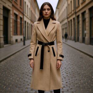 Marciano for Guess Camel Cream Wool Trench Coat XS – Chic Fall Winter Wrap Style